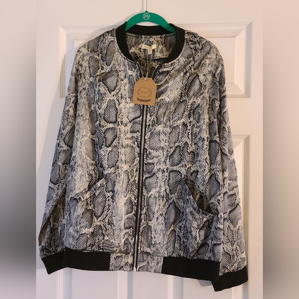 Korina America snakeskin print bomber jacket